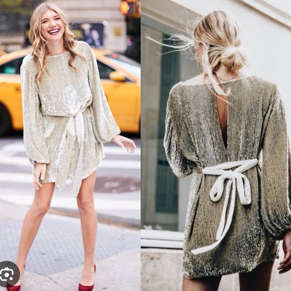 Retrofete Grace Sequin Mini Dress in Champagne size XS!
